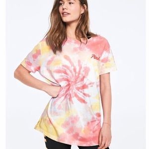 VS PINK Campus Tee Tie Dye Pink Swirl Sz S